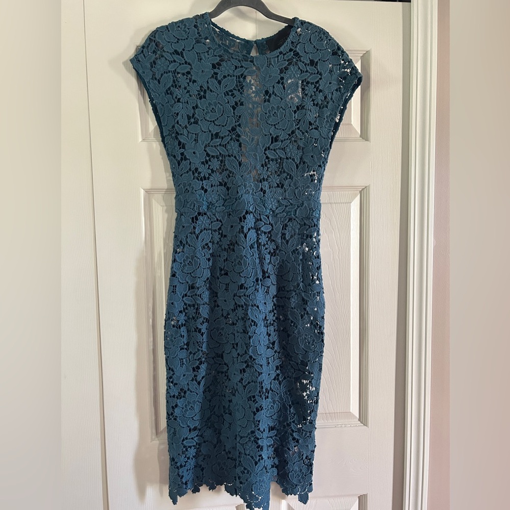 J Crew Dress Women’s Size 4 Lace Scalloped Teal Keyhole Back